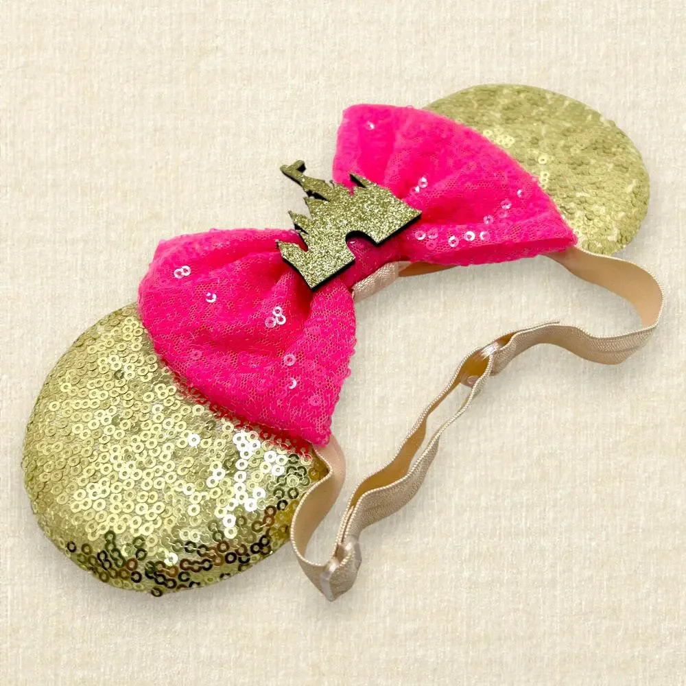 Elastic Gold Sequin Cinderella's Castle Minnie Ears | Disney-Inspired Mouse Ears